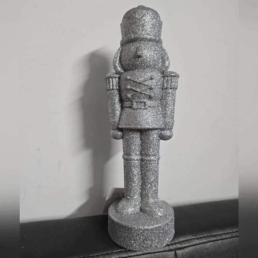 Set of 2 Silver Glittered Christmas Decorative Nutcrackers,  11.5 in H, New
